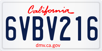 CA license plate 6VBV216