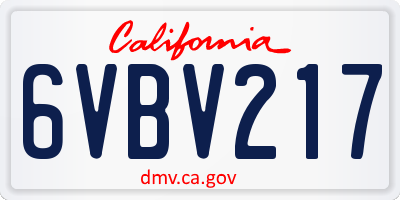 CA license plate 6VBV217