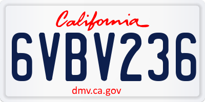 CA license plate 6VBV236