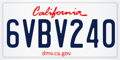CA license plate 6VBV240