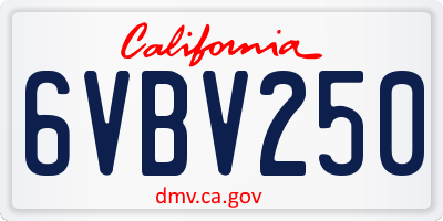 CA license plate 6VBV250
