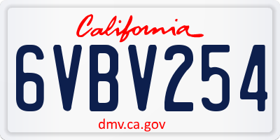 CA license plate 6VBV254