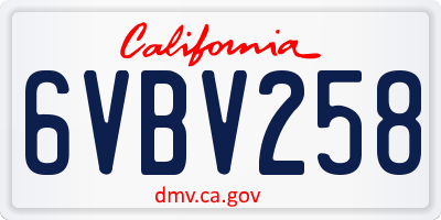CA license plate 6VBV258