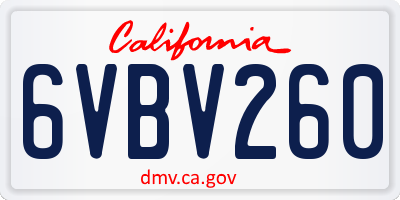 CA license plate 6VBV260