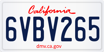 CA license plate 6VBV265