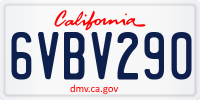 CA license plate 6VBV290
