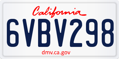CA license plate 6VBV298