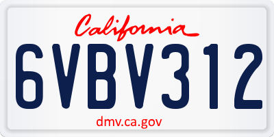 CA license plate 6VBV312