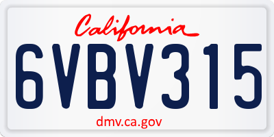 CA license plate 6VBV315