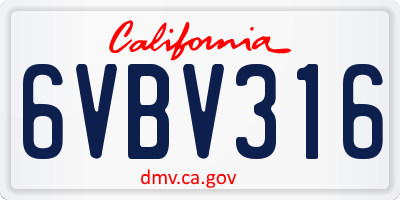 CA license plate 6VBV316