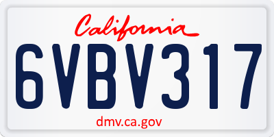 CA license plate 6VBV317