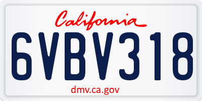CA license plate 6VBV318
