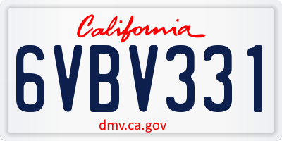 CA license plate 6VBV331