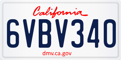 CA license plate 6VBV340