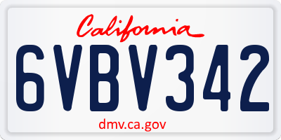 CA license plate 6VBV342