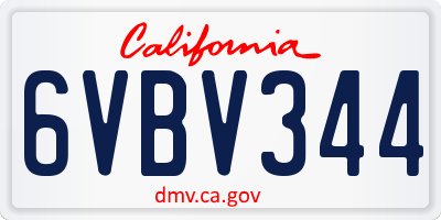 CA license plate 6VBV344