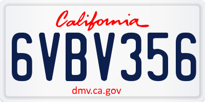 CA license plate 6VBV356