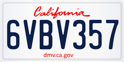 CA license plate 6VBV357