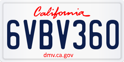 CA license plate 6VBV360