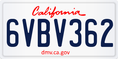 CA license plate 6VBV362