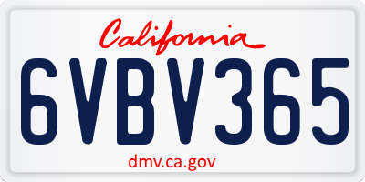 CA license plate 6VBV365