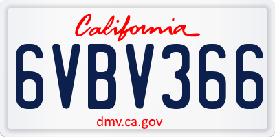 CA license plate 6VBV366