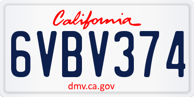 CA license plate 6VBV374