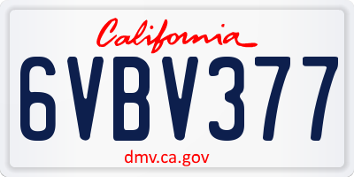 CA license plate 6VBV377