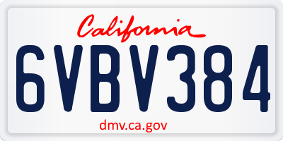 CA license plate 6VBV384