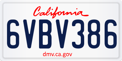 CA license plate 6VBV386