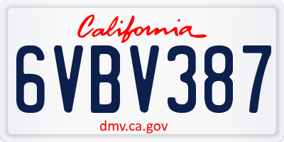 CA license plate 6VBV387