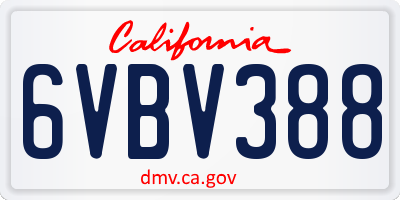 CA license plate 6VBV388