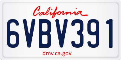 CA license plate 6VBV391