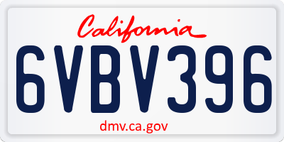CA license plate 6VBV396