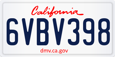 CA license plate 6VBV398