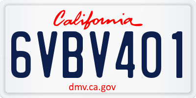 CA license plate 6VBV401
