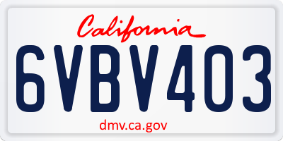 CA license plate 6VBV403