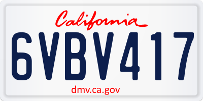 CA license plate 6VBV417
