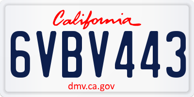 CA license plate 6VBV443