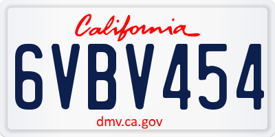 CA license plate 6VBV454