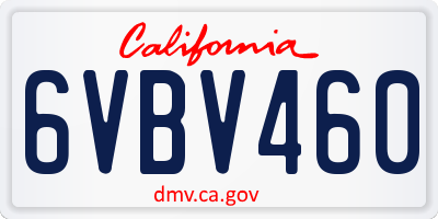 CA license plate 6VBV460