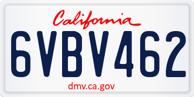 CA license plate 6VBV462
