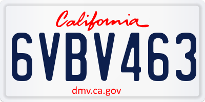 CA license plate 6VBV463