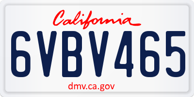 CA license plate 6VBV465