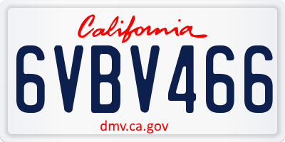 CA license plate 6VBV466