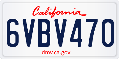 CA license plate 6VBV470
