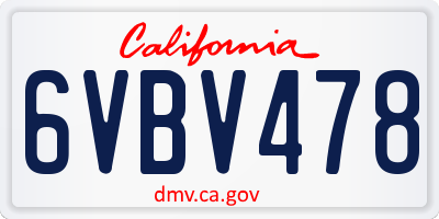 CA license plate 6VBV478