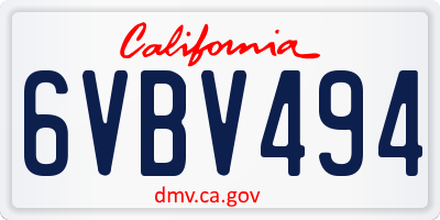 CA license plate 6VBV494