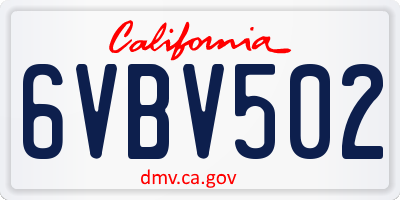 CA license plate 6VBV502