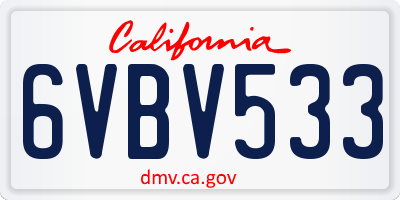 CA license plate 6VBV533